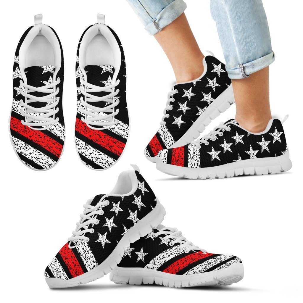 Thin Red Line American Flag Sneakers Custom Shoes Morale Patch® Armory Kid's Sneakers - White - Kid's Thin Red Line Sneakers - White Soles 11 CHILD (EU28) 