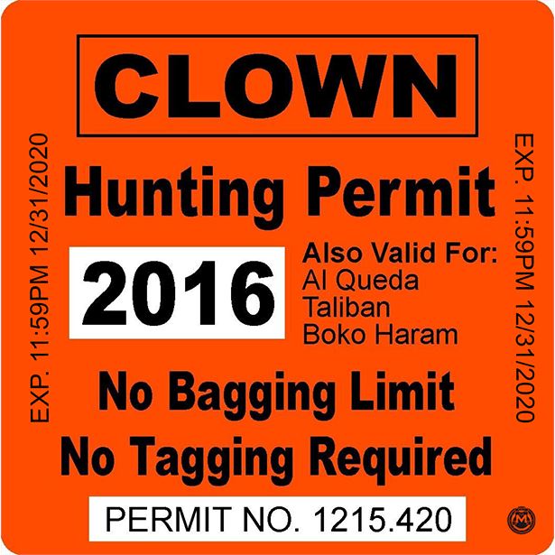 Clown Hunting Permit Sticker/Decal Morale Patch® Armory 
