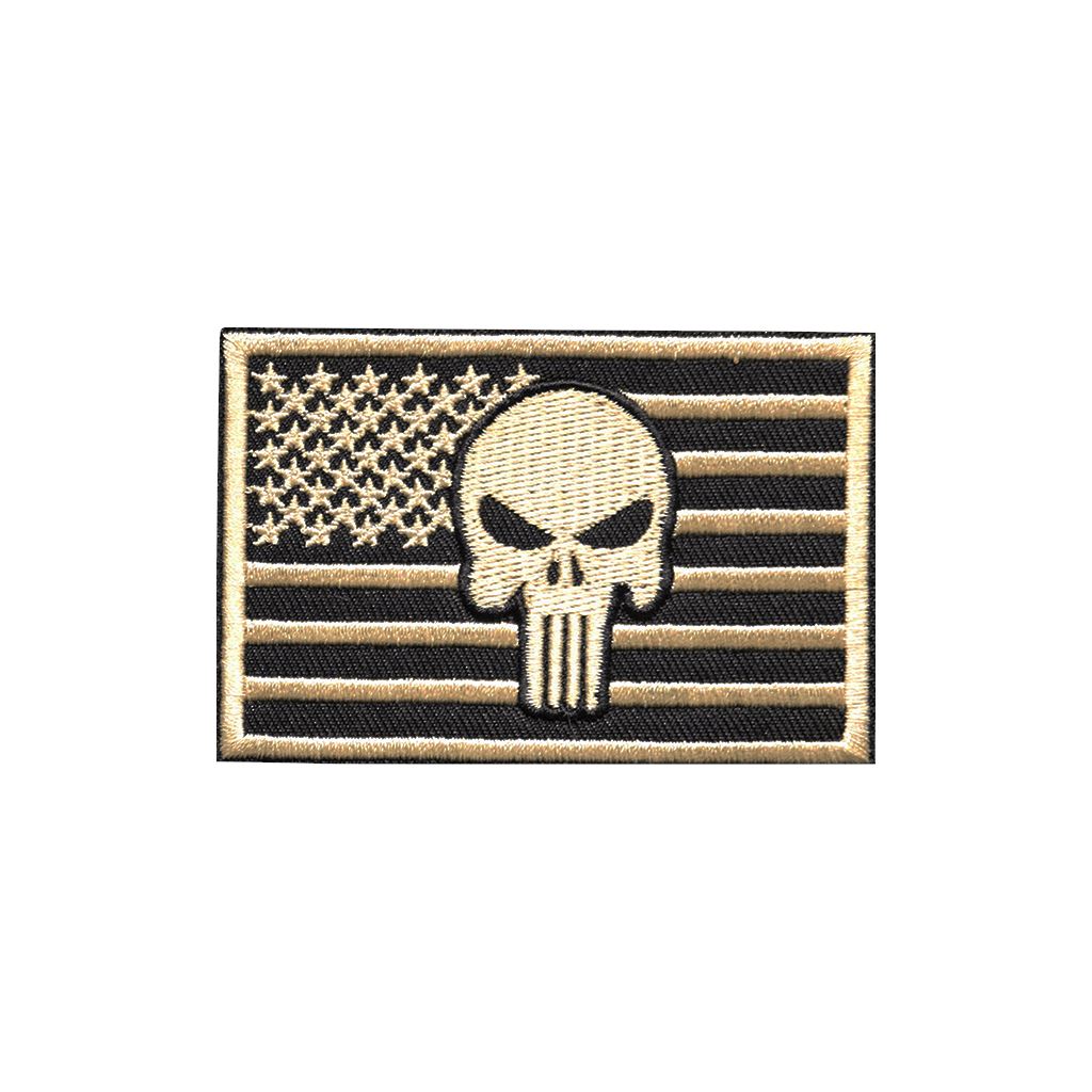 Punisher American Flag Embroidered Patch Morale Patch® Armory Tan 